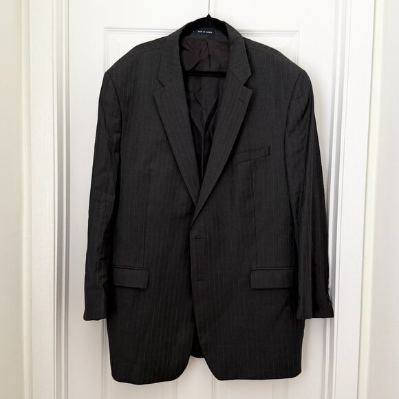 Men Woolmark 100% Wool Stripe Blazer Mid Length Suit in Black Size 50R - Picture 1 of 7